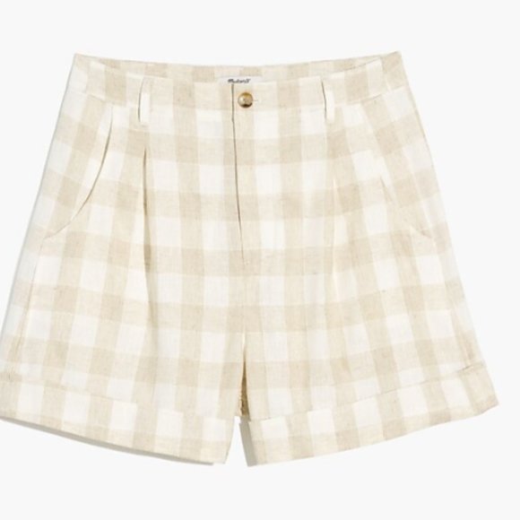 Madewell linen-blend pleated cuff shorts: undyed plaid in size 4 - Picture 4 of 8